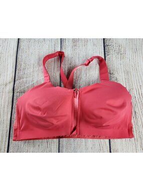 Victoria's Secret On Point 40D Sports Bra Pink Coral Zip Up Knockout Logo Mesh